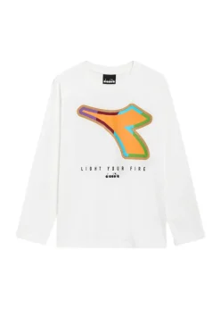 Diadora Kids T-shirt Maniche Lunghe Crema con Stampa per Bambini