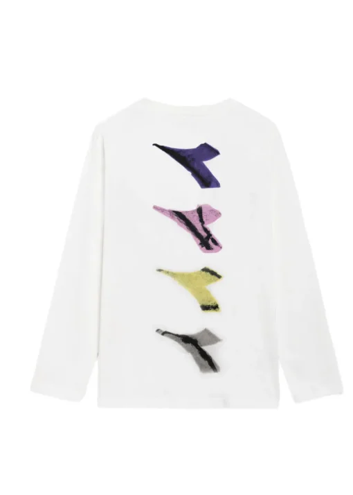 Diadora Kids T-Shirt Maniche lunghe Panna con stampa logo