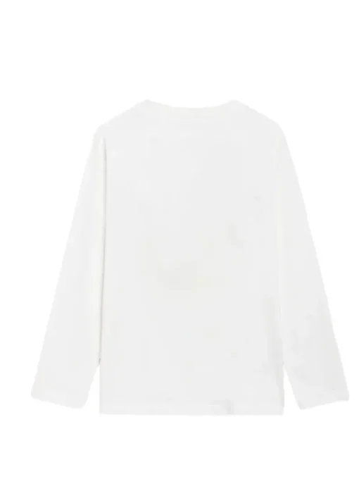 Diadora Kids T-shirt Maniche Lunghe Crema con Stampa per Bambini