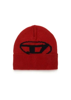 Diesel Kids Cappello Beanie Bordeaux con Intarso Oval D