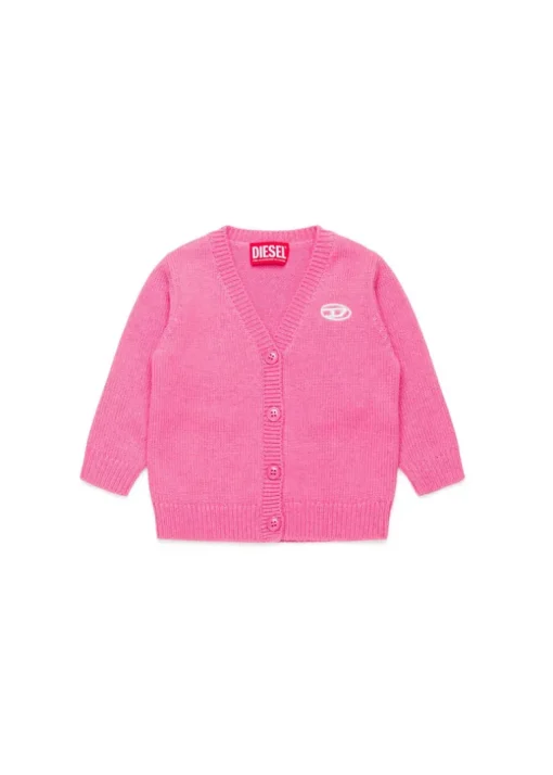 Diesel Kids Cardigan Fucsia con Oval D per Neonate