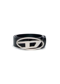 Diesel Kids Cintura Nera in Pelle con Logo Oval D