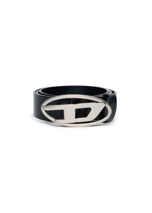 Diesel Kids Cintura Nera in Pelle con Logo Oval D