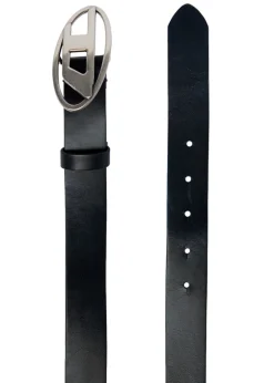 Diesel Kids Cintura Nera in Pelle con Logo Oval D