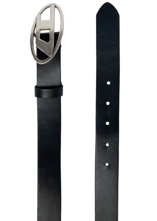 Diesel Kids Cintura Nera in Pelle con Logo Oval D
