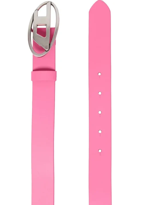 Diesel Kids Cintura Rosa Fluo in Pelle con Logo Oval D