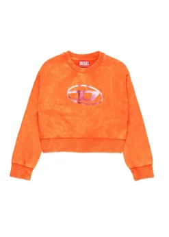 Diesel Kids Felpa Arancione Marmorizzata con Oval D per Bambine