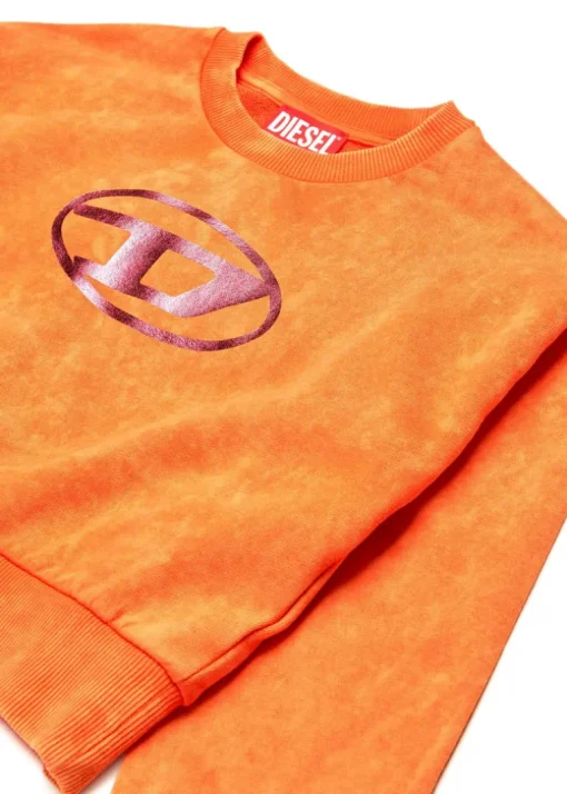 Diesel Kids Felpa Arancione Marmorizzata con Oval D per Bambine