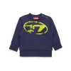 Diesel Kids Felpa Blu Girocollo con Used Effect Oval D per Neonati
