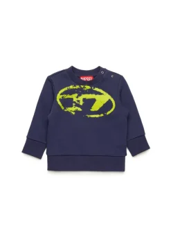 Diesel Kids Felpa Blu Girocollo con Used Effect Oval D per Neonati