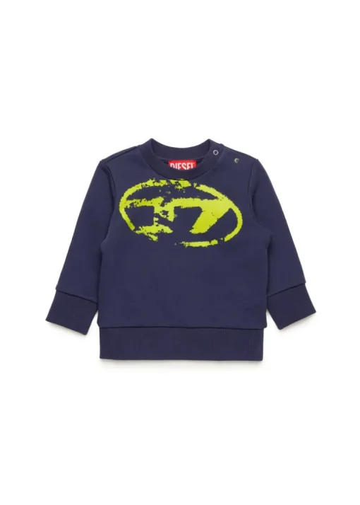 Diesel Kids Felpa Blu Girocollo con Used Effect Oval D per Neonati