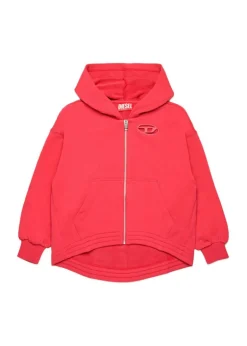 Diesel Kids Felpa Fucsia con Cappuccio e Zip con Oval D per Bambine