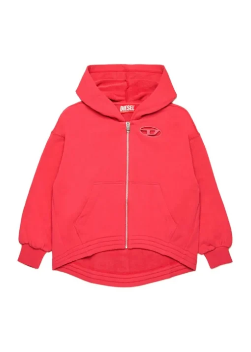 Diesel Kids Felpa Fucsia con Cappuccio e Zip con Oval D per Bambine