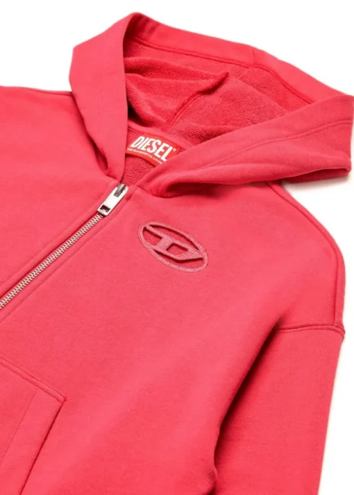 Diesel Kids Felpa Fucsia con Cappuccio e Zip con Oval D per Bambine