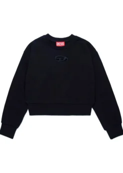 Diesel Kids Felpa Girocollo Nera con Logo Oval D per Bambine