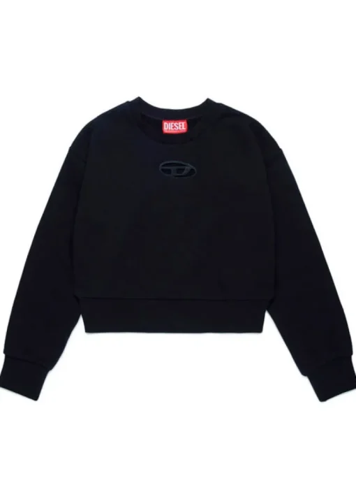Diesel Kids Felpa Girocollo Nera con Logo Oval D per Bambine