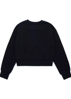 Diesel Kids Felpa Girocollo Nera con Logo Oval D per Bambine