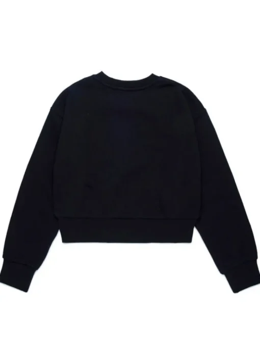 Diesel Kids Felpa Girocollo Nera con Logo Oval D per Bambine