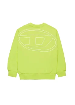 Diesel Kids Felpa Girocollo Verde Mela con Macro D per Bambini