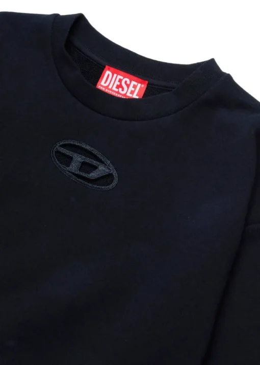Diesel Kids Felpa Girocollo Nera con Logo Oval D per Bambine
