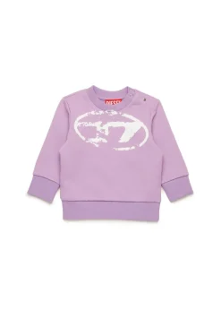 Diesel Kids Felpa Lilla Girocollo con Used Effect Oval D per Neonate