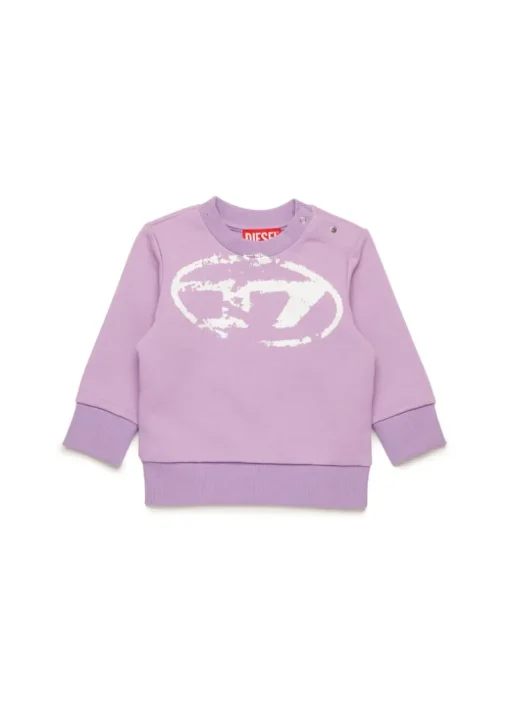 Diesel Kids Felpa Lilla Girocollo con Used Effect Oval D per Neonate