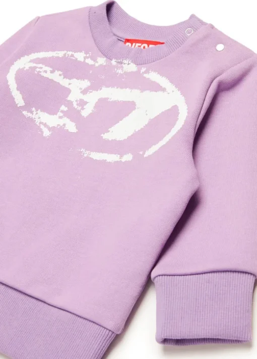 Diesel Kids Felpa Lilla Girocollo con Used Effect Oval D per Neonate