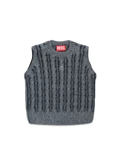 Diesel Kids Gilet in Maglia Intrecciato Grigio Melange per Bambine