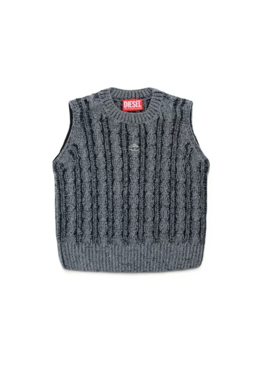 Diesel Kids Gilet in Maglia Intrecciato Grigio Melange per Bambine