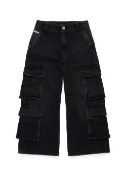 Diesel Kids Jeans Cargo Denim Nero per Bambine