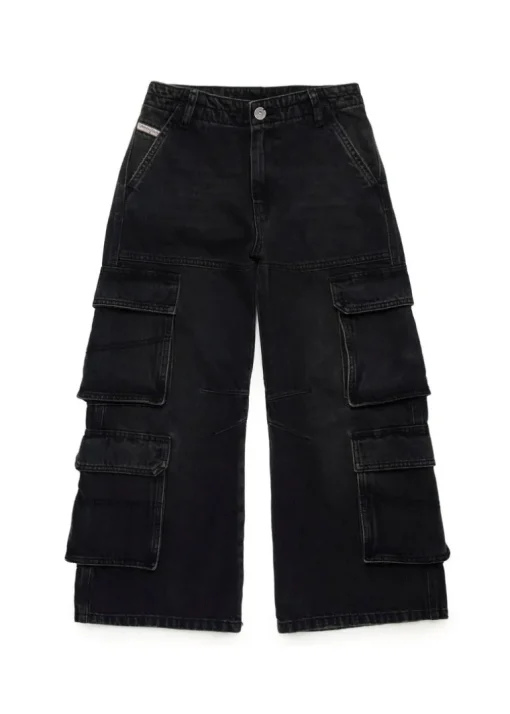 Diesel Kids Jeans Cargo Denim Nero per Bambine