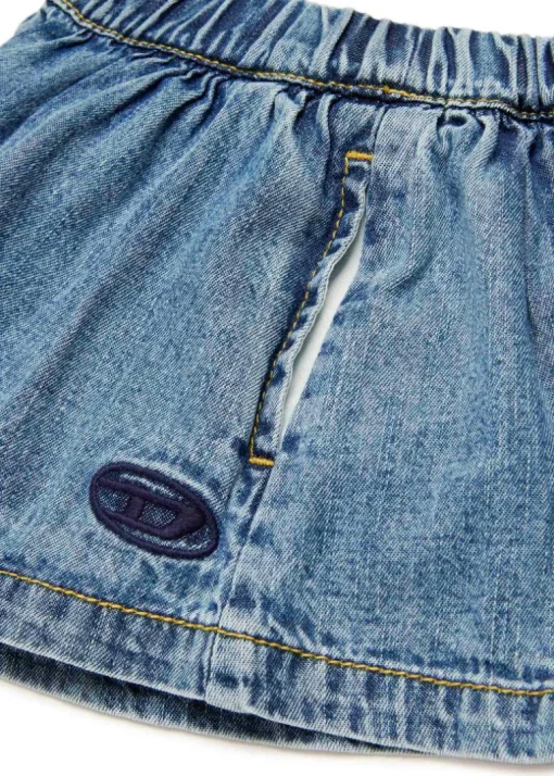 Diesel Kids Short di Jeans con Logo Oval D per Neonate