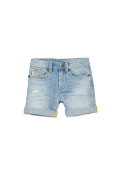 Diesel Kids Short in Jeans Chiaro con Abrasioni per Neonati