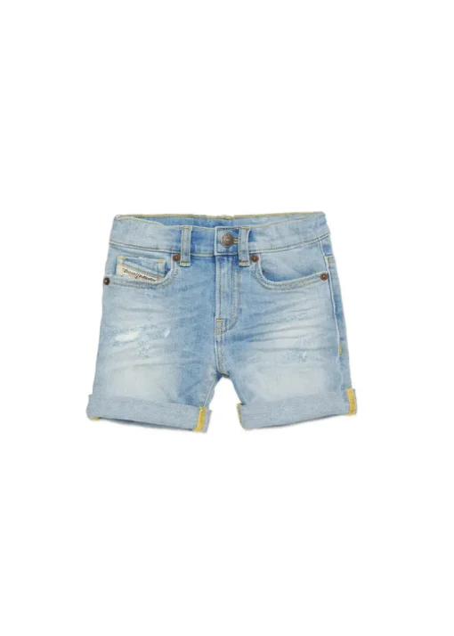 Diesel Kids Short in Jeans Chiaro con Abrasioni per Neonati