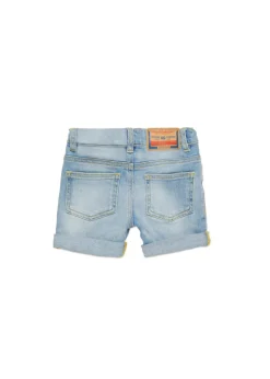 Diesel Kids Short in Jeans Chiaro con Abrasioni per Neonati