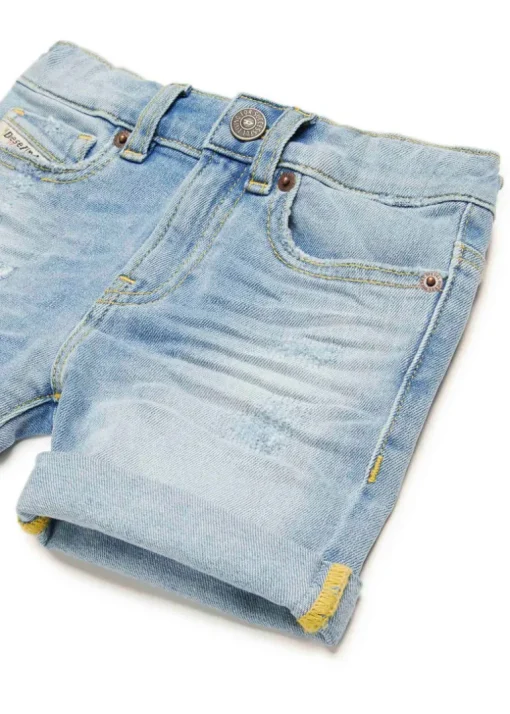 Diesel Kids Short in Jeans Chiaro con Abrasioni per Neonati