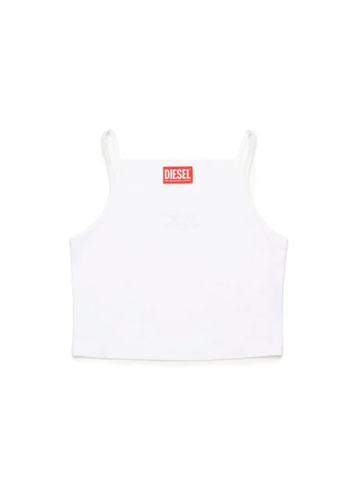 Diesel Kids Top Bianco con Sparkling Oval D per Bambine
