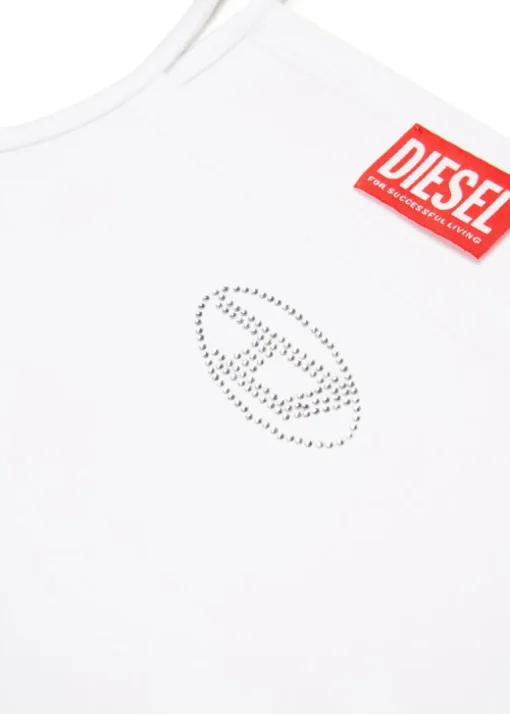 Diesel Kids Top Bianco con Sparkling Oval D per Bambine