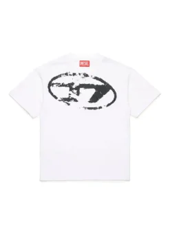 Diesel Kids T-shirt Bianca Used Effect con Oval D
