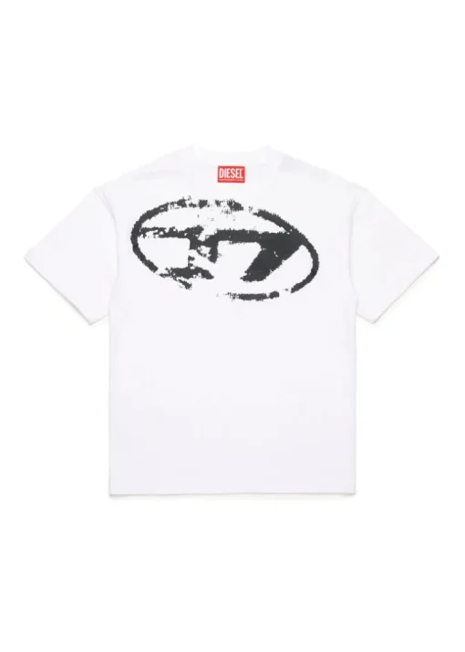 Diesel Kids T-shirt Bianca Used Effect con Oval D