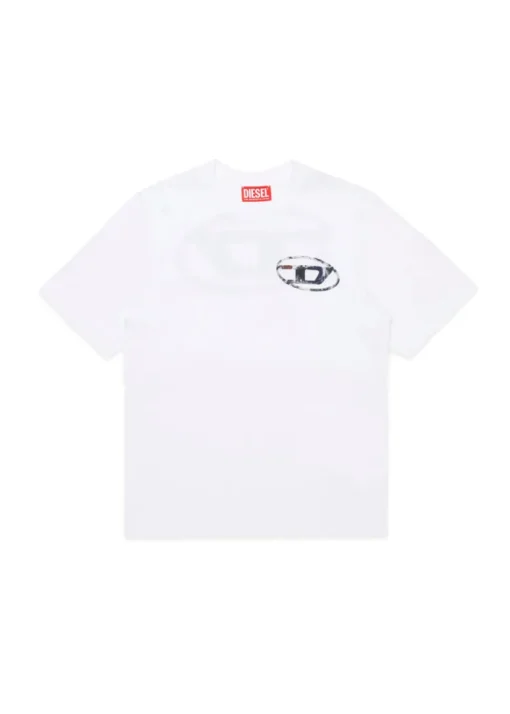 Diesel Kids T-shirt Bianca con Stampa Oval D per Bambini