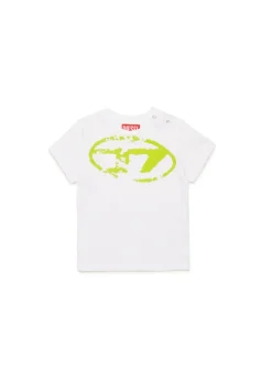 Diesel Kids T-shirt Bianca Used Effect con Oval D per Neonati