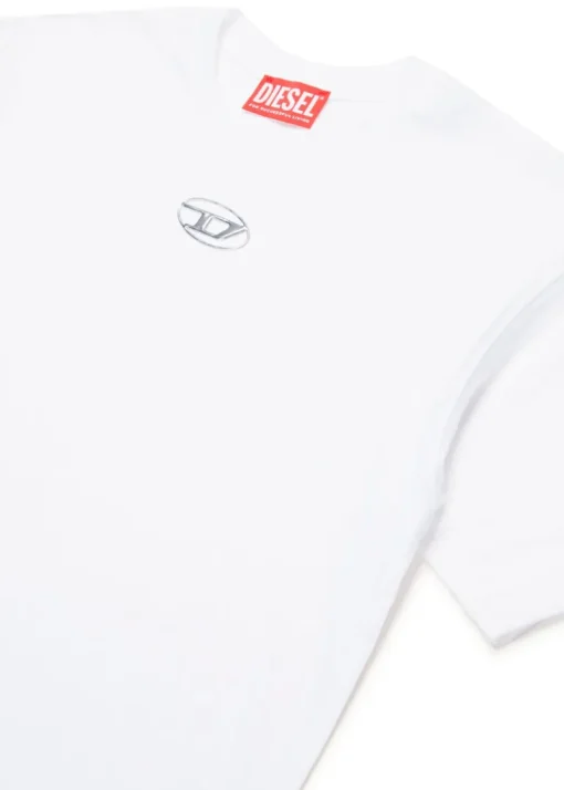 Diesel Kids T-shirt Bianca con Logo Oval D Metallico