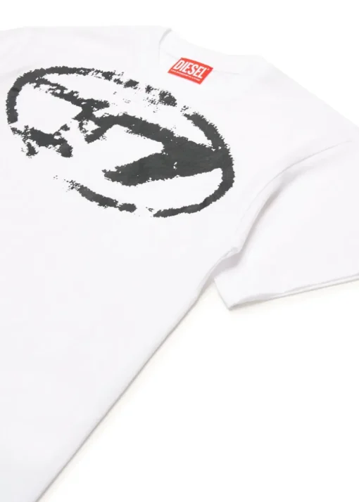Diesel Kids T-shirt Bianca Used Effect con Oval D