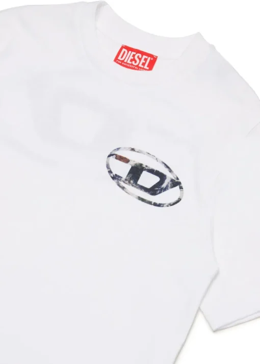 Diesel Kids T-shirt Bianca con Stampa Oval D per Bambini