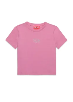 Diesel Kids T-Shirt con Oval D in Strass per Bambine