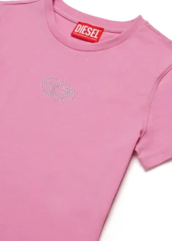 Diesel Kids T-Shirt con Oval D in Strass per Bambine