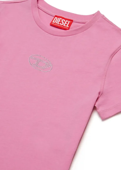 Diesel Kids T-Shirt con Oval D in Strass per Bambine