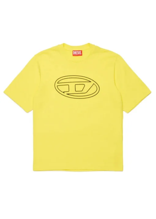 Diesel Kids T-Shirt Gialla con Logo Oval D per Bambini