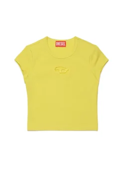 Diesel Kids T-Shirt Gialla con Logo Oval D per Bambine